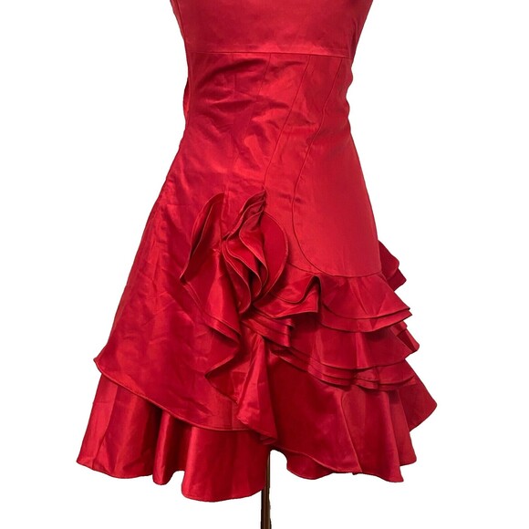 BLACK Cocktail Party Dress Sz M Ruffled Strapless Spaghetti Fuchsia Prom Fairy - Picture 10 of 16
